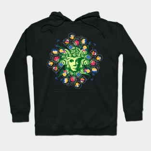 Green woman with medium sized flowers Hoodie